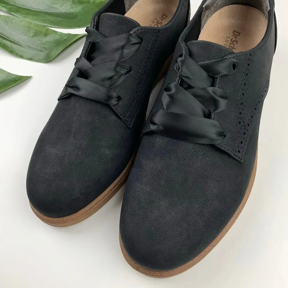 Dr Scholls Hello Oxford Comfort Shoes Black Faux Leather Lace Up Women's 6.5_3